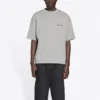 Tricou pentru bărbați Balenciaga FW21 cu imprimeu logo, stil retro, cu mânecă scurtă, gri 612966TIVG51167