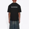 Tricou pentru bărbați Balenciaga FW21 cu imprimeu logo, stil retro, cu mânecă scurtă, negru 612966TIVG51070