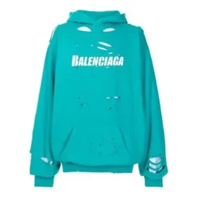 Tricou pentru bărbați Balenciaga SS21 cu imprimeu clasic cu litere și găuri, albastru cer 659403TKVB64661