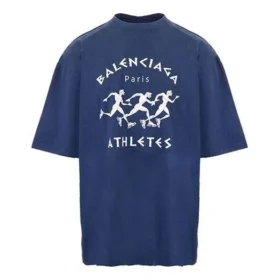 Tricou pentru bărbați Balenciaga SS21 cu imprimeu de alergare și logo, croială lejeră, mânecă scurtă, albastru 641614TJVK64866 Tricou pentru bărbați Balenciaga SS21 cu imprimeu de alergare și logo, croială lejeră, mânecă scurtă, albastru 641614TJVK64866