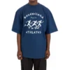 Tricou pentru bărbați Balenciaga SS21 cu imprimeu de alergare și logo, croială lejeră, mânecă scurtă, albastru 641614TJVK64866