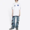 Tricou pentru bărbați Balenciaga x NASA Crossover FW21, croi larg, guler rotund, mânecă scurtă, alb 651795TKVD79040