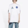 Tricou pentru bărbați Balenciaga x NASA Crossover FW21, croi larg, guler rotund, mânecă scurtă, alb 651795TKVD79040