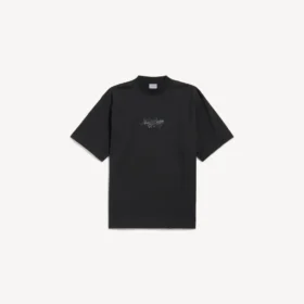 Tricou pentru bărbați, croială medie, cu imprimeu schițat, de culoare neagră