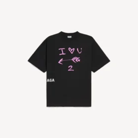 Tricou pentru bărbați „i<3 u” cu croială medie, de culoare neagră