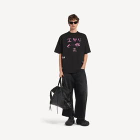 Tricou pentru bărbați „i<3 u” cu croială medie, de culoare neagră