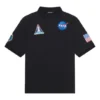 Tricou Polo pentru bărbați Balenciaga x NASA Crossover FW21, din bumbac cu imprimeu spațial, culoare solidă, negru 662493TKVG11070