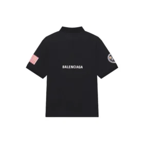 Tricou Polo pentru bărbați Balenciaga x NASA Crossover FW21, din bumbac cu imprimeu spațial, culoare solidă, negru 662493TKVG11070