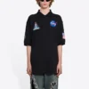 Tricou Polo pentru bărbați Balenciaga x NASA Crossover FW21, din bumbac cu imprimeu spațial, culoare solidă, negru 662493TKVG11070