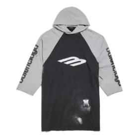 Tricou Raglan cu glugă și imprimeu 3B, oversized, „Black” 790403TQVT51083