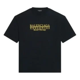 Tricou Retail Therapy, croială medie, „Negru-Galben” 612966TLVB11361