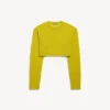 Tricou scurt cu guler rotund pentru femei, de culoare galben închis