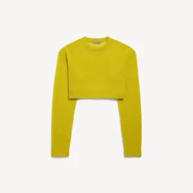Tricou scurt cu guler rotund pentru femei, de culoare galben închis