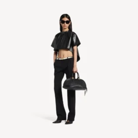 Tricou scurt cu trenă pentru femei, negru