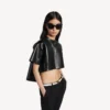 Tricou scurt cu trenă pentru femei, negru