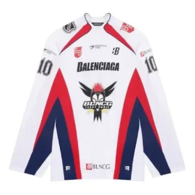 Tricou sportiv de hochei Balenciaga SS21 pentru bărbați, cu mâneci lungi, din plasă, alb 657105TKV248090