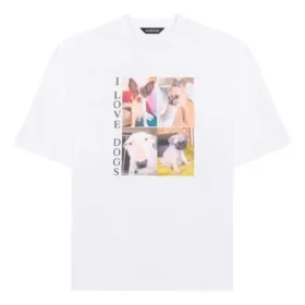 Tricou unisex cu imprimeu „I Love Dogs”, alb, 641614TJVH19000