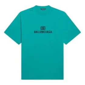 Tricou unisex cu mânecă scurtă, albastru, cu logo mozaic, litere BB, găuri largi și aspect uzat 651795TKVF53660