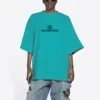 Tricou unisex cu mânecă scurtă, albastru, cu logo mozaic, litere BB, găuri largi și aspect uzat 651795TKVF53660
