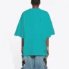 Tricou unisex cu mânecă scurtă, albastru, cu logo mozaic, litere BB, găuri largi și aspect uzat 651795TKVF53660