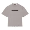 Tricou unisex cu mânecă scurtă, guler rotund, imprimeu cu litere pe fundal uni, gri 661715TKVD58174
