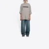Tricou unisex cu mânecă scurtă, guler rotund, imprimeu cu litere pe fundal uni, gri 661715TKVD58174