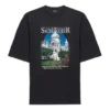 Tricou unisex negru cu mâneci scurte, țesătură simplă, model retro, mărime mare, colecția SS21 641614TJVH61000