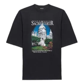 Tricou unisex negru cu mâneci scurte, țesătură simplă, model retro, mărime mare, colecția SS21 641614TJVH61000