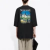 Tricou unisex negru cu mâneci scurte, țesătură simplă, model retro, mărime mare, colecția SS21 641614TJVH61000