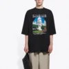 Tricou unisex negru cu mâneci scurte, țesătură simplă, model retro, mărime mare, colecția SS21 641614TJVH61000
