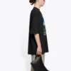 Tricou unisex negru cu mâneci scurte, țesătură simplă, model retro, mărime mare, colecția SS21 641614TJVH61000