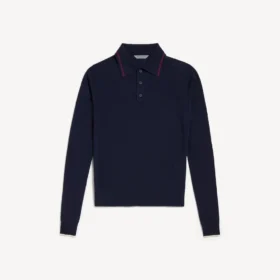 Tricouri Polo tricotate cu mâneci lungi pentru bărbați, de culoare bleumarin